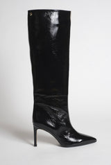 Bottes en cuir d’agneau vernis noir