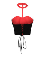Bustier esprit corset crop top réglable bicolore