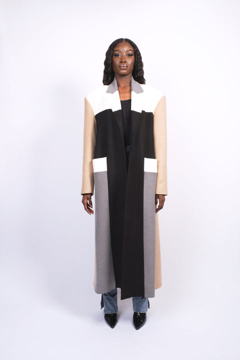 Multicolored oversized cashmere coat.