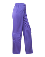 Pantalon cargo taille haute satiné violet