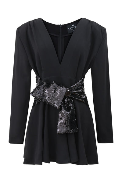 Mini robe noire ceinture sequins