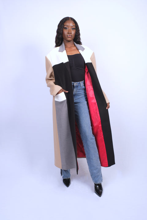 Multicolored oversized cashmere coat.