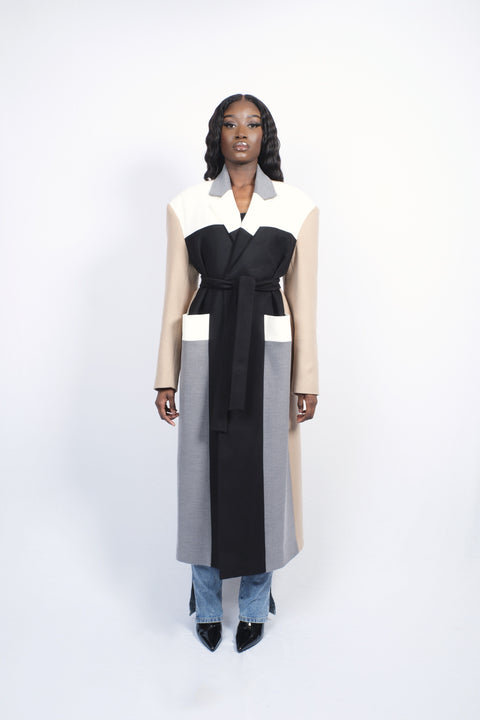 Multicolored oversized cashmere coat.