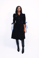 Blue cotton velvet military dress