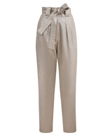 Pantalon taille haute à pince en lin et viscose effet métallisé