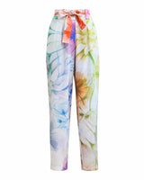 Pantalon Taille Haute à Pince au Motif Floral Abstrait
