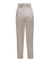 Pantalon taille haute à pince en lin et viscose effet métallisé