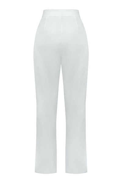 Pantalon Taille Haute Fluide en Crêpe de Viscose Blanc