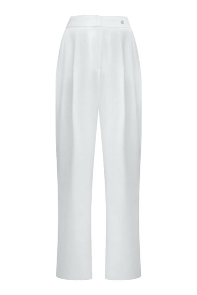 Pantalon Taille Haute Fluide en Crêpe de Viscose Blanc