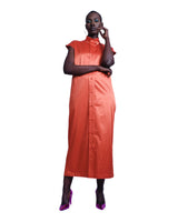 ROBE-CHEMISE COTON SATINÉ ORANGE