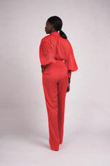 Pantalon taille haute rouge en soie  soie